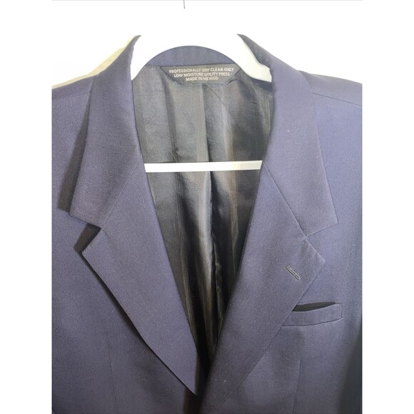 Pierre Cardin Suit Jacket Men’s Size 42L Blue 100% Worsted Wool Missing Button - Picture 3 of 12